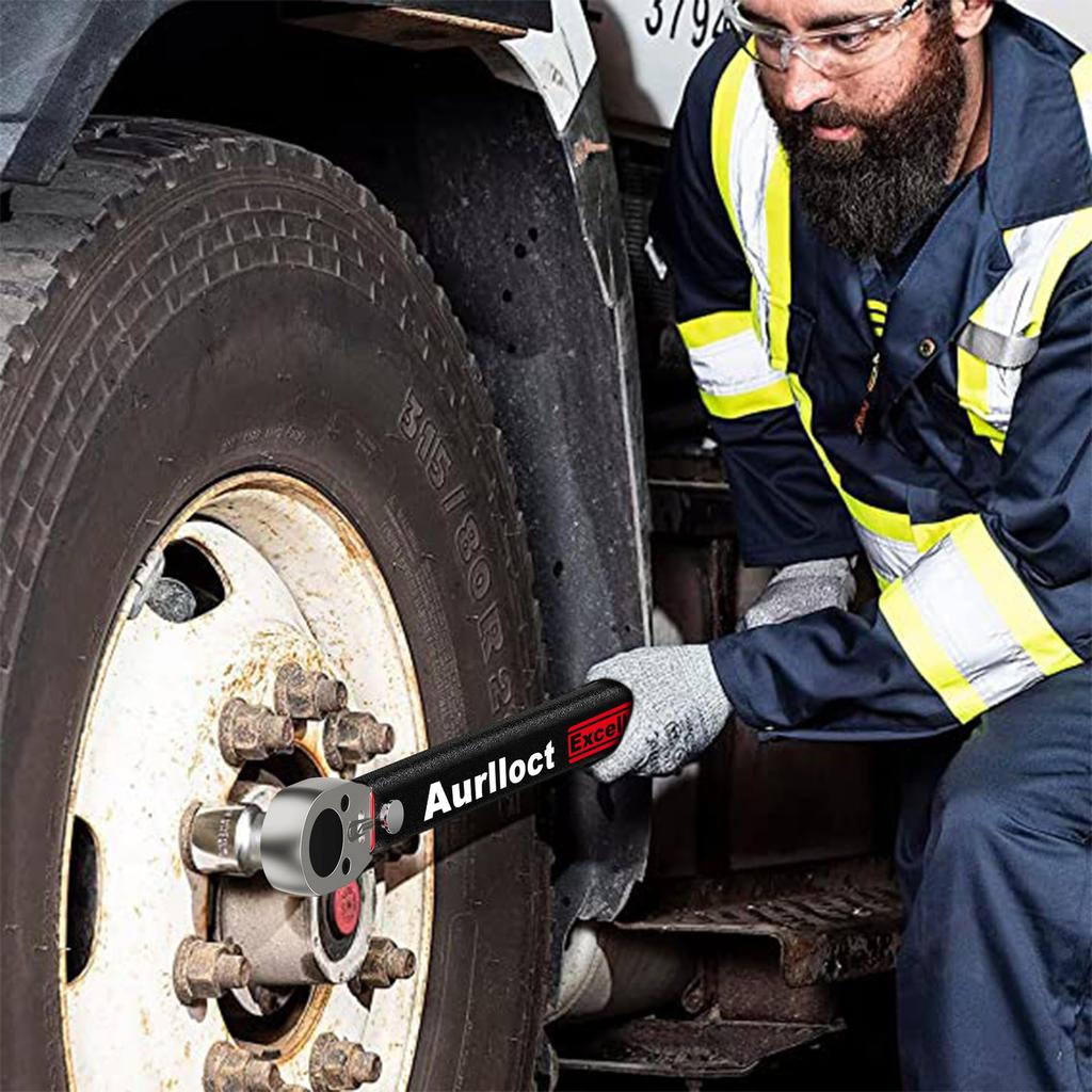 Aurlloct Torque Wrench for Car Tire Changes, 12.7mm (1/2") Drive, 35-435 Nm, Pre-Set, ±5% Accuracy, 125mm Extension Bar, 3/8" Adapter Socket, Black