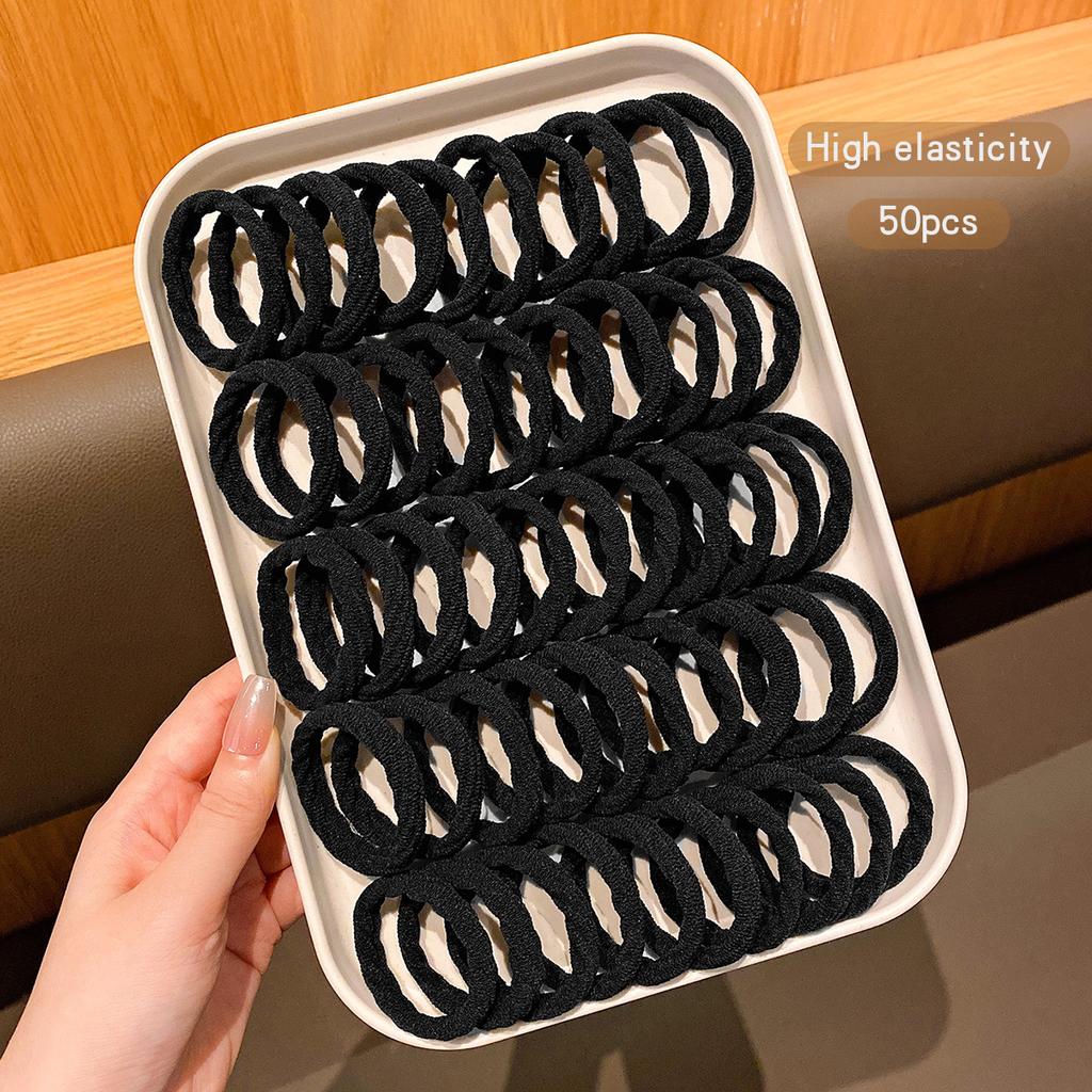 50 black high elasticity thick seamless rubber bands suitable for daily use as hair rings and accessories