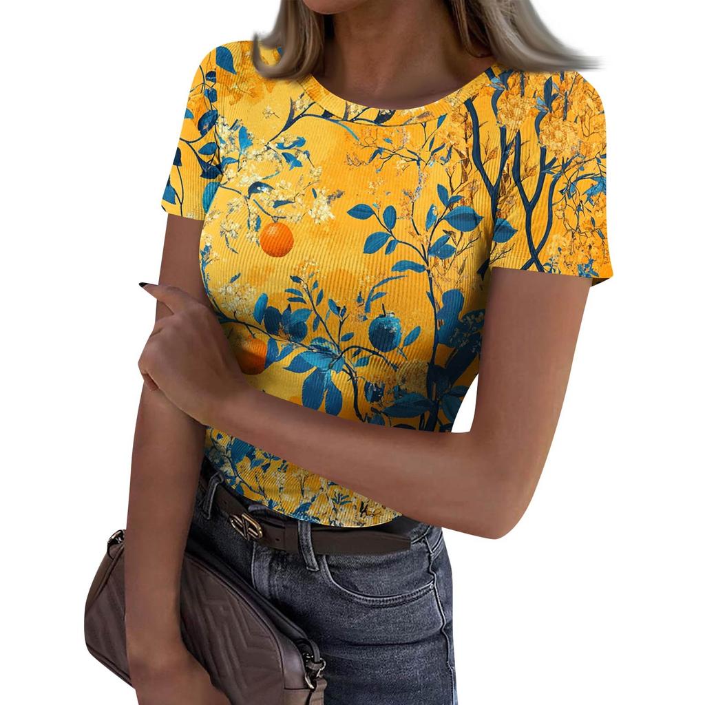 Ladies Slim Bottom T-shirt Fashion Casual Round Neck Pullover Short Sleeve Top