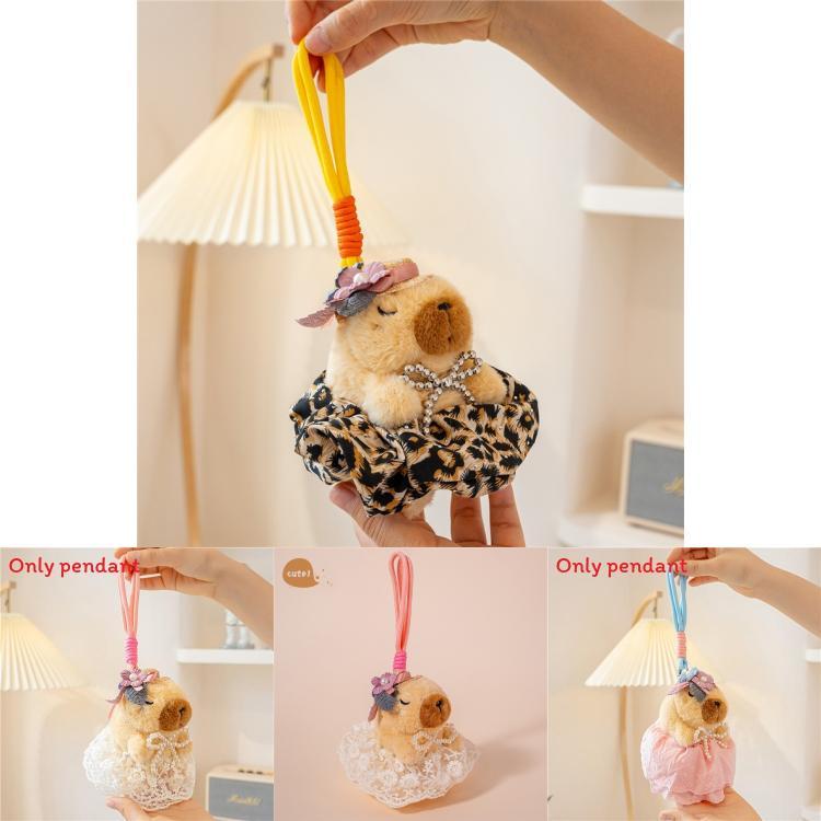 Søt blomsterhodeplagg sløyfe capybara plysjdukke anheng til gave og dekor