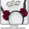 Skull Sheep Horn Hairband Halloween Red Rose Headband Flower Crown Ox Horns Headband  Festival Wear