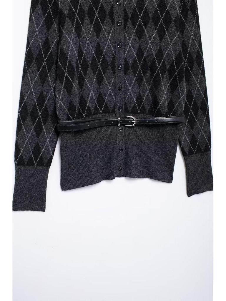 2024 Autumn Women's European & American Style Knit Cardigan with Long Sleeves & Half Skirt