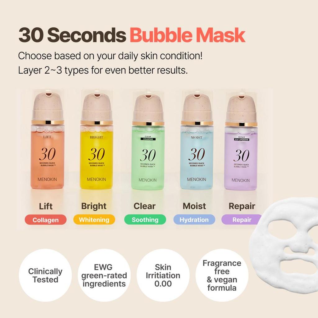 Menokin 30 Seconds Quick Bubble Mask (TRIO SET) 2 Sets To Choose, Korean Glass Skin Facial Mask
