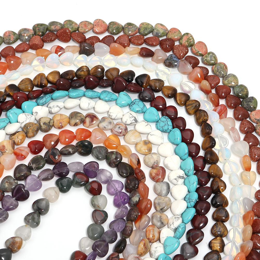 1 String Natural Stone Colorful Heart shaped Agate Tiger Eye Amethyst Blue Pine Spacer Beads DIY Charm Bracelet Necklace Jewelry