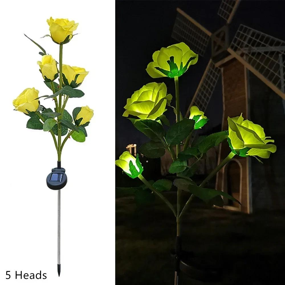 5 Head Rose Flower Solar Lawn Lamp LED Lights Outdoor Solar Garden Lights for Yard Patio Garden Camping Wedding Party Decor