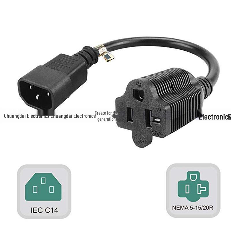 Type C14 to NEMA 5-15R US Standard Three-Pin Female Connector Extension Cord 10A/13A/15A
