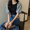 French Bubble Sleeve Knitted Shirt Women's Thin Summer Design Sense Slimming Short Top