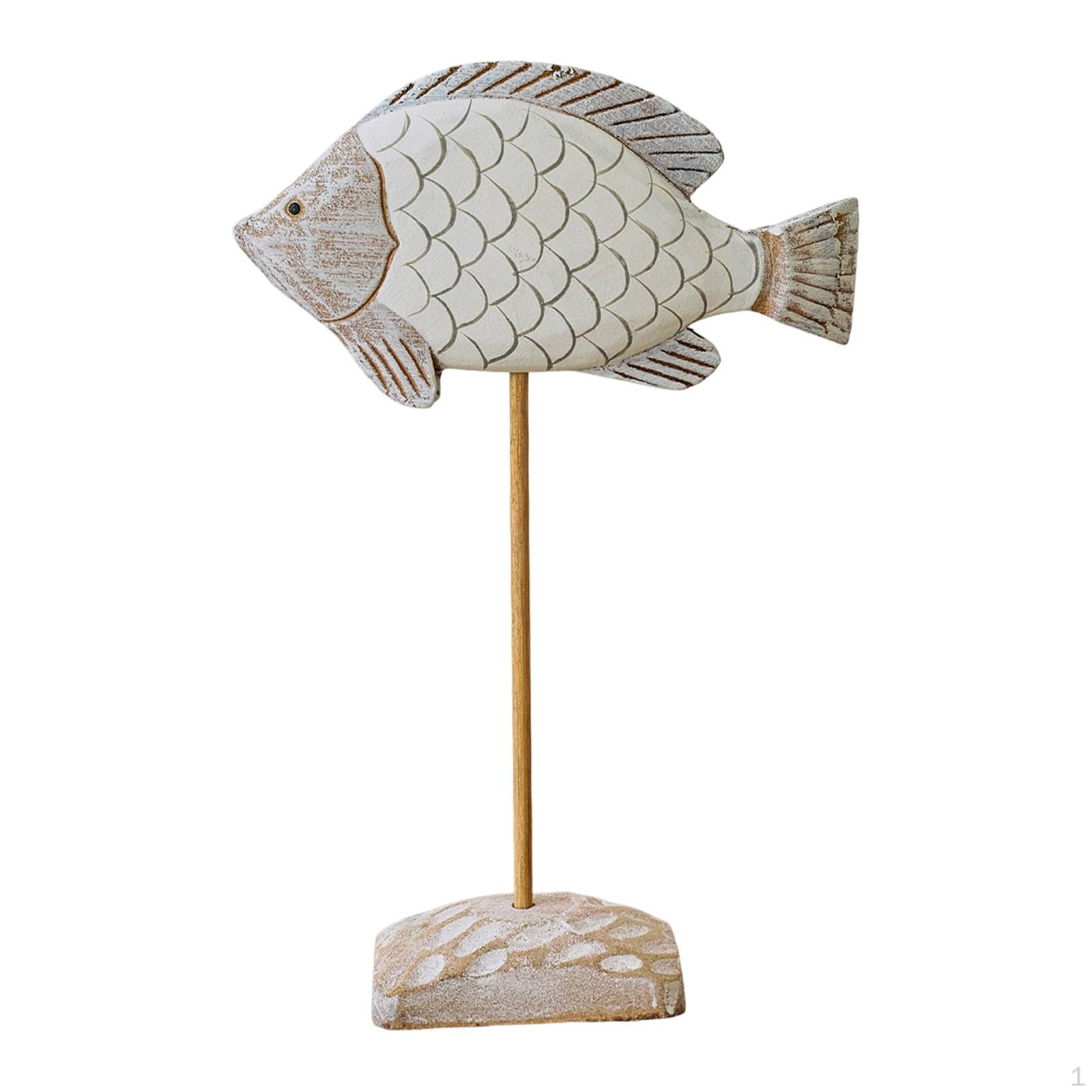 

Fish Sculpture on A Pedestal, Decorative Marine Animal Panel, Rustic Desk Statuette, Nautical білий