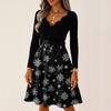 Women's Casual Fashion V Neck Long Sleeve Christmas Printed Party Vintage Long Dresses