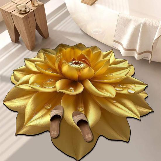 Diatomaceous Earth Floor Mat 3D Realistic Floral Design Bath Mat Non-Slip Absorbent Mat Quick-Drying Easy to Clean Shower Rug