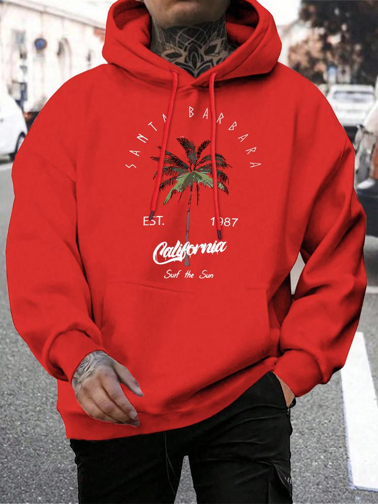 Galafonia Coconut Palm Santa Barbara Print Men Hoodie Pocket All-Match Hoody Loose Casual Man Pullovers Autumn Fleece Clothing