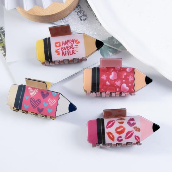 Women Hair Claw Heart Pattern Pencil Shape Hair Clip Back Head Shower Shark Hair Claw Back To School Hair Accessories