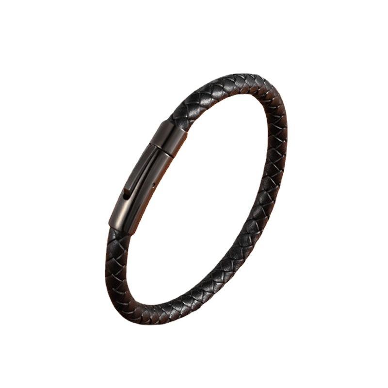 Adjustable Snap Closure Handwoven Leather Bracelet For Men Stylish Cuff Fashion Accessory Durable Comfortable