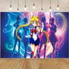 Anime S-Sailor M-Moon Christmas Backdrop Window Fireplace Photography Backgrounds For Photo Studio