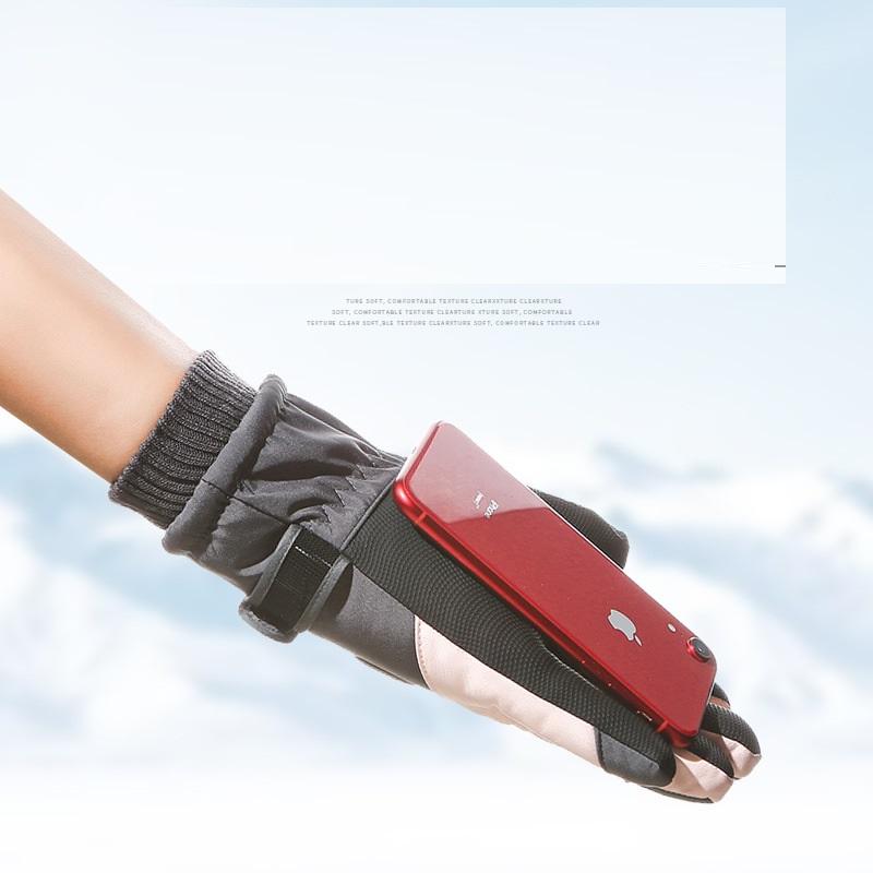 Zimowe Unisex Rękawice Snowboardowe Narciarskie Skóra PU Antypoślizgowe Ekran Dotykowy Wodoodporne Motocyklowe Rowerowe Polarowe Ciepłe Rękawice Śniegowe