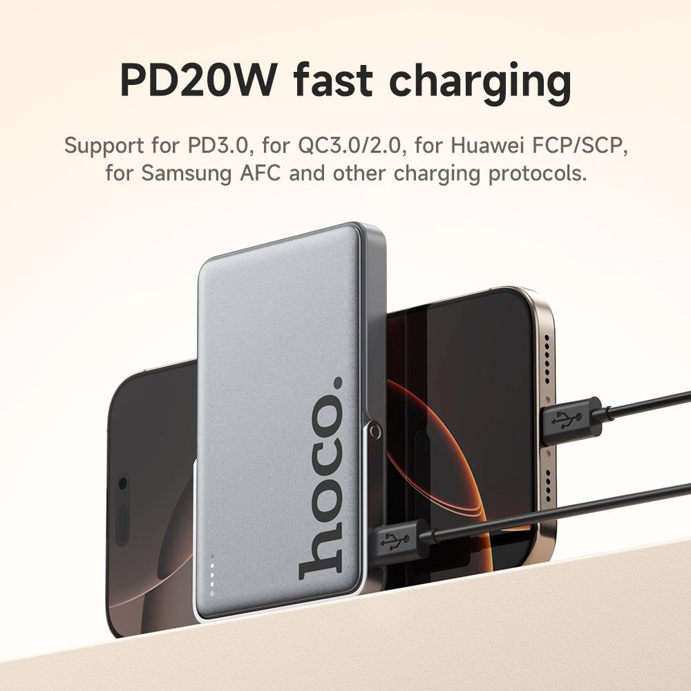 Hoco. Q36 5000mAh Magnetic Wireless Power Bank with PD20W & holder, lightweight&Compatible with MagSafe,led battery indicator
