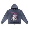 DTG print Knitted Denim Zip-Up Hoodie Feel Alive Brother Print Zipper Hoodies  