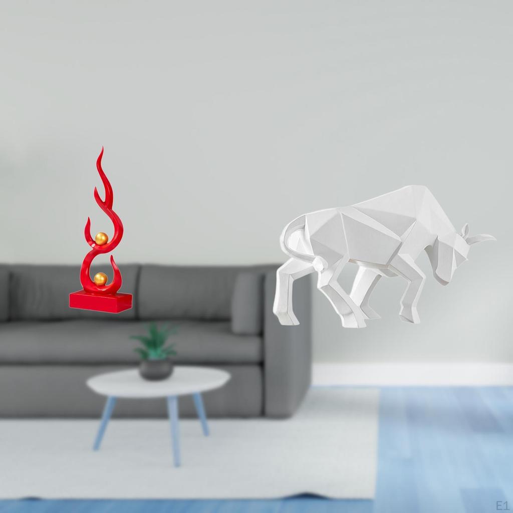 Modern Abstract Resin Flame Bull Sculpture Figurine Statue Ornament for Office Desk Bookshelf