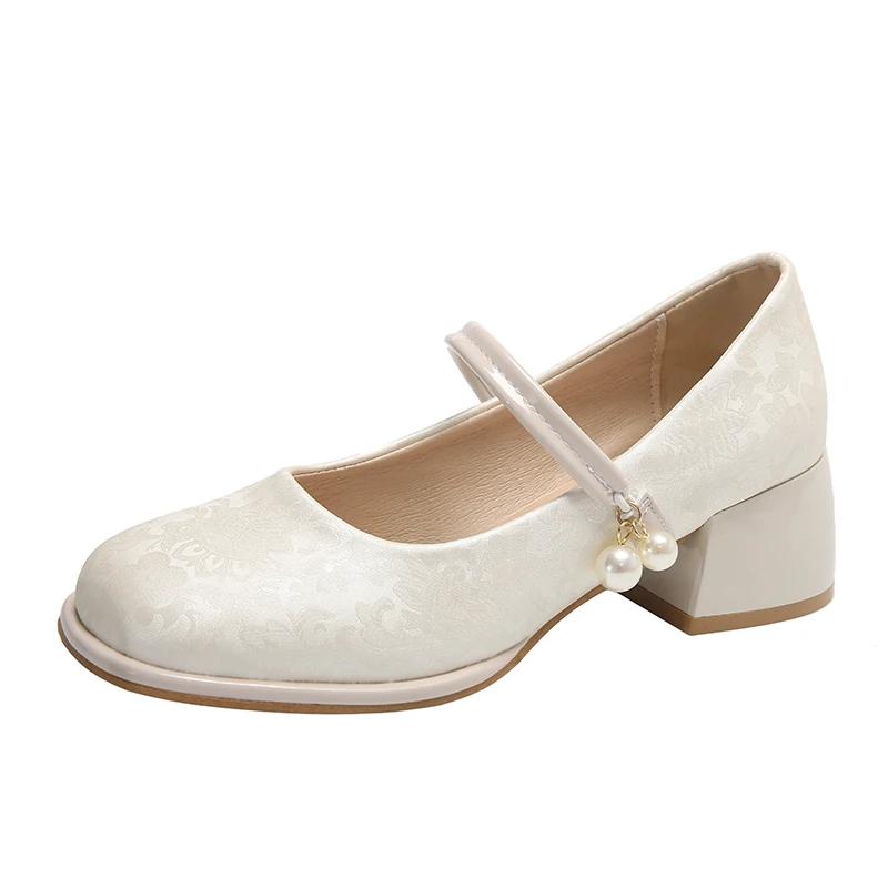 

2024 Новые Модные и Универсальные Женские Одинарные Туфли на Квадратном Каблуке и с Круглым Носком, Удобные для Весны и Осени 35