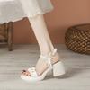 Bow Word with Sandals Summer Sweet Medium Heel Thick Heel Thick Sole Word Buckle