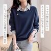 [ROSELUCA.] Layered Style Cut and Sew Tops Ladies Pullover Spring Long Sleeve Simple Casual Navy M