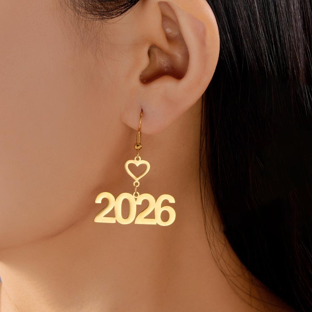 Gold Color 2026 Drop Earring Stainless Steel Ear Pendant  Spring Festival Party