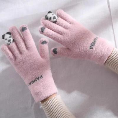 Cute Panda Outdoor Gloves for Fall Winter Cycling Warm Thickened Touch Screen Knit Fingerless Gloves for Christmas New Year Gift