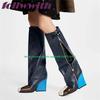 Fashion Patchwork Runway Winter Woman Booties Wedges Knee High Side Zipper Fashion Modern Newest 2025 Shoes Hot Sale Mixed Colors