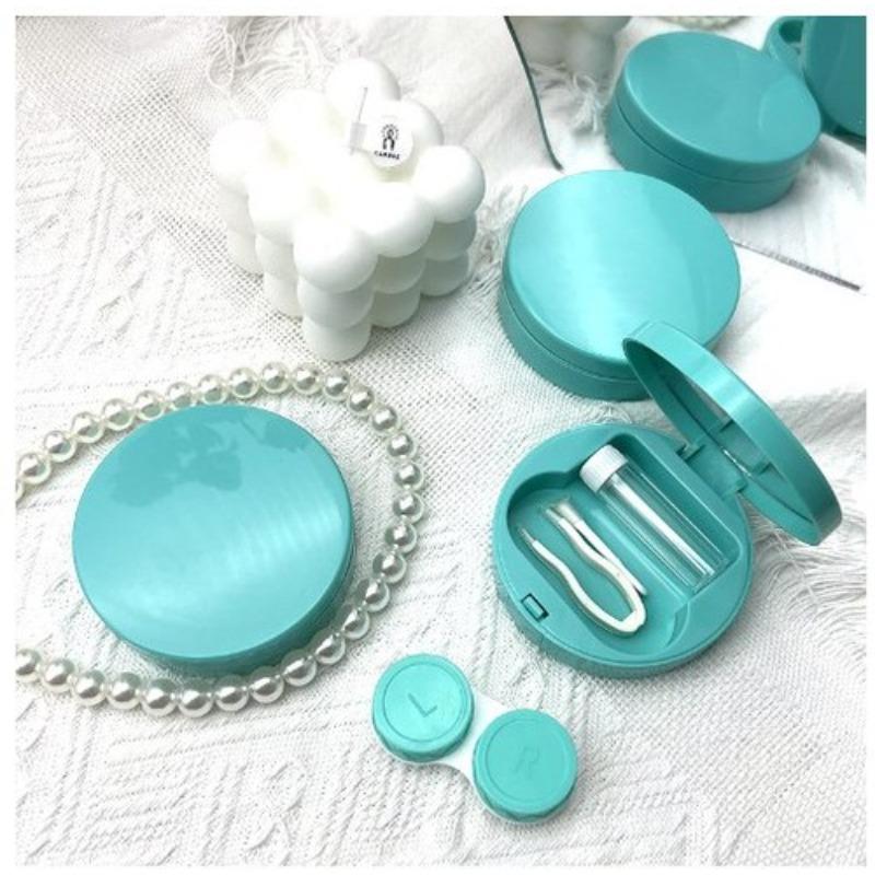 Mini Solid Color Contact Lens Case Contact Lens Container Girls Travel Holder Storage Eye Container with Mirror
