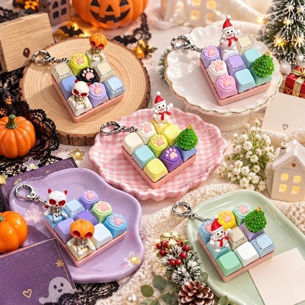 9 Keys Keycap Fidget Keychain Christmas Snowman Mechanical Keyboard Keychain Adults
