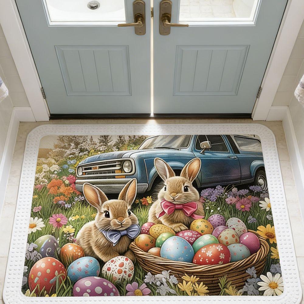 Egg Flower Rabbit Floor Mat Cartoon Bathroom Mat Easter Bunny Door Mat  Floor Protection