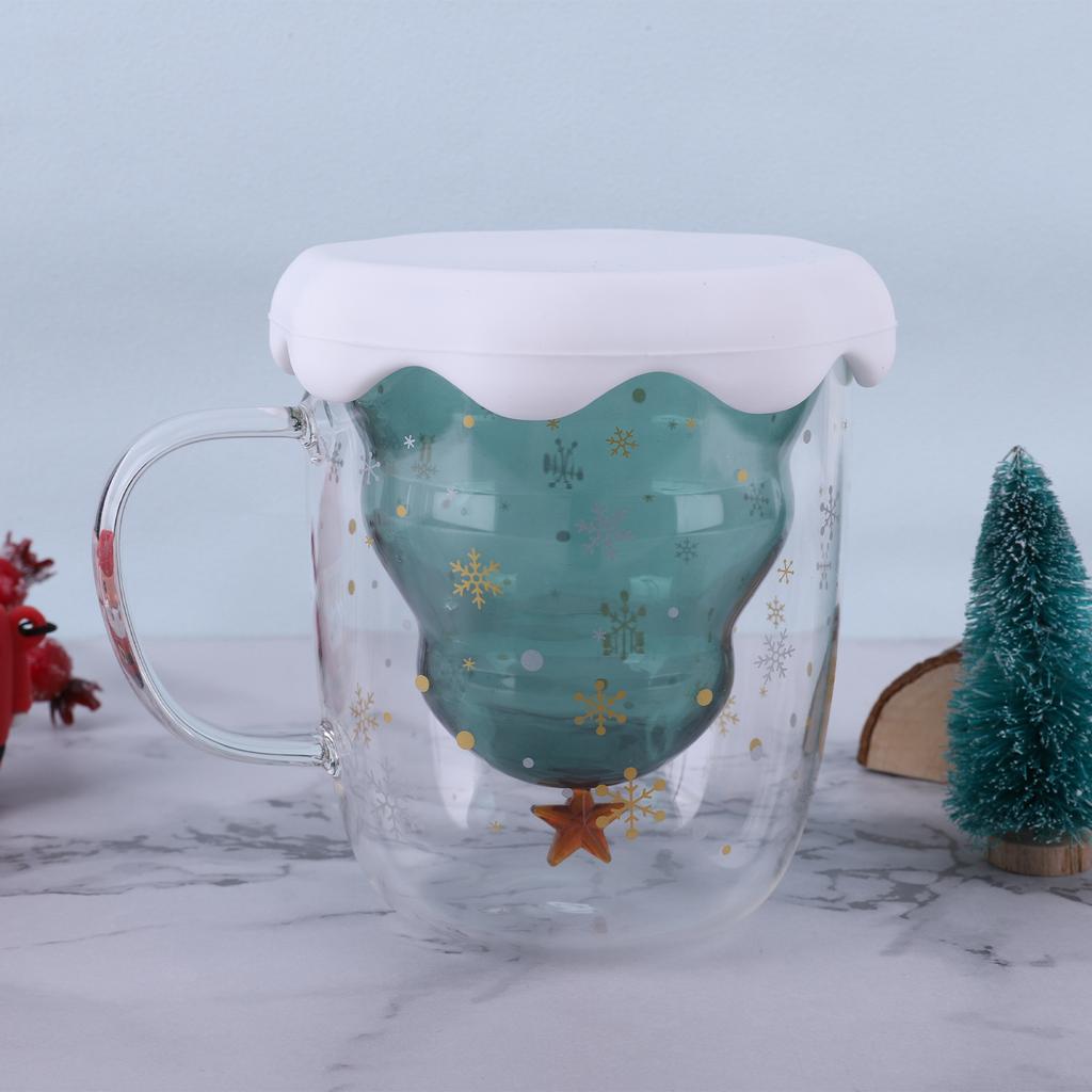 Christmas Tree Tea Milk Glass Cup with Handle Christmas Snow Scene Cup Clear Tree Coffee Mug Juice Cups Children's Xmas Gifts