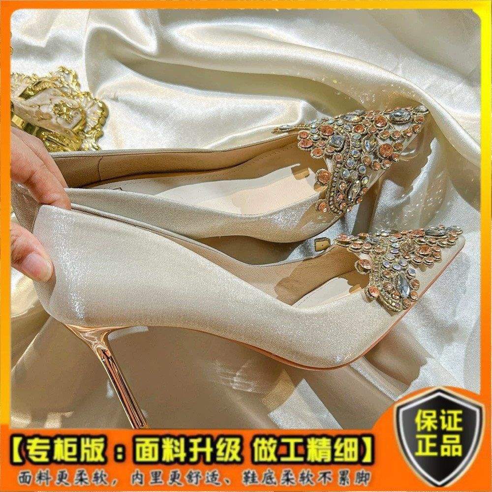 Leichte Satin-Hochzeitsschuhe 2025 neue Brautschuhe Haupt-Hochzeitskleid Show Heliang-Kleidung Verlobung High Heels Damen Stiletto