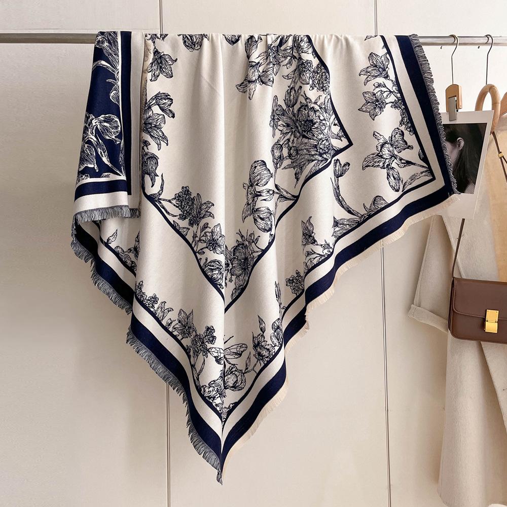 Winter new imitation cashmere scarf high-end women's warm square scarf red cashew jacquard cape shawl