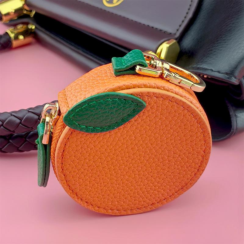 Kreative Frucht Wechseltasche PU-Leder Schlüsselanhänger Klein Frisch Mini Orange Kopfhörer Münzaufbewahrungstasche Anhänger