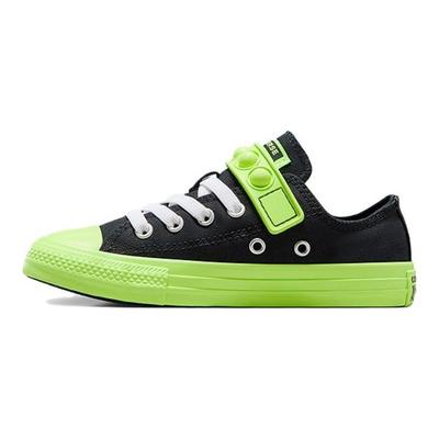 Zapatillas de Lona de Caña Baja Simples Cómodas Absorbentes de Impactos Resistentes al Desgaste Antideslizantes para Niños Zapatilla Negro Verde A07698C