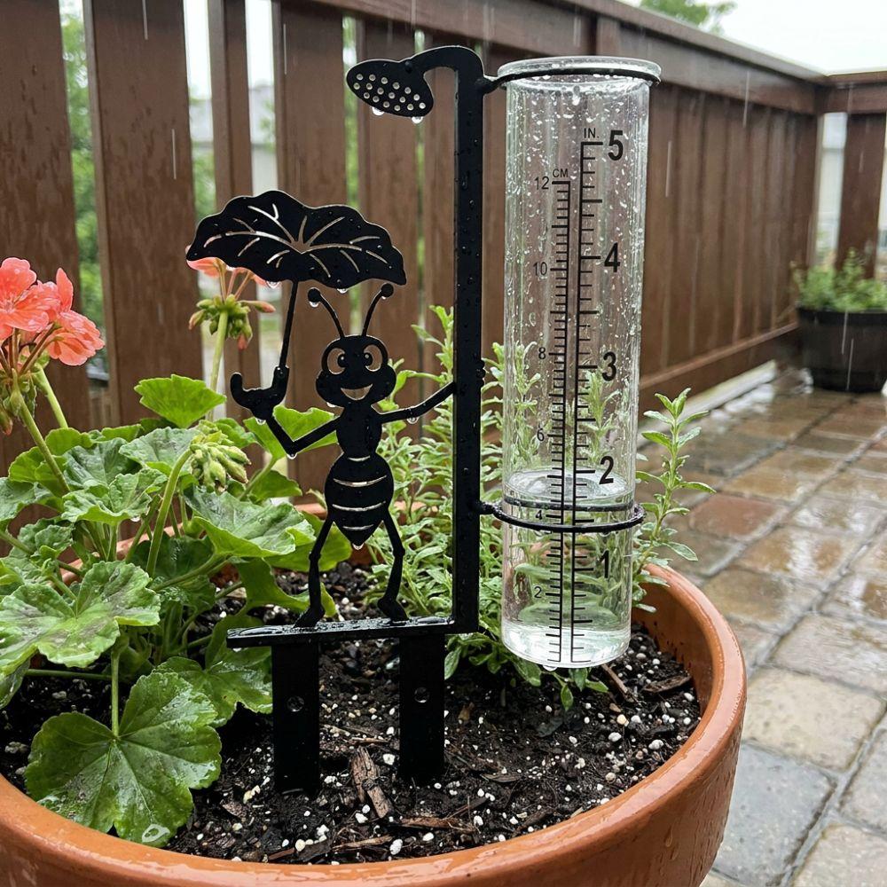 Rustproof Metal Ant Rain Gauge Stake Removable Glass Rain Measuring Tube  Yard Barn