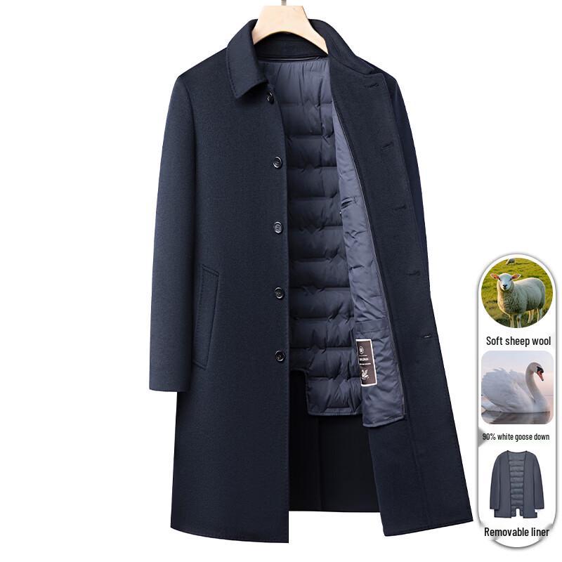 IMAGINEX Men's Winter Wool Trench Coat with Goose Down Liner