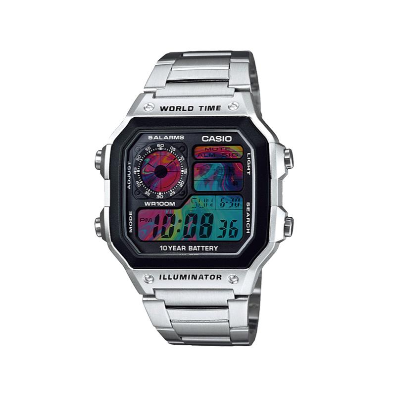CASIO Customized watch modified series colorful screen fashionable and versatile Quartz Steel Strap same style for men a AE-1200WHD-1A