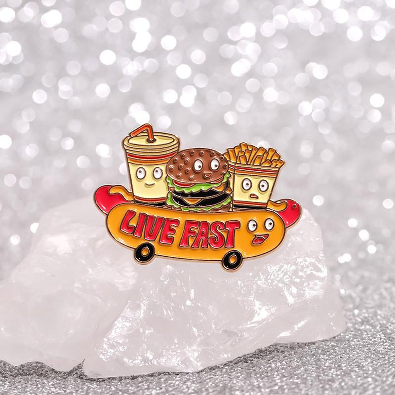 Distinctive Cartoon Food Brooch Stylishly Designed With Hamburger Fries And Hot Elements Dog