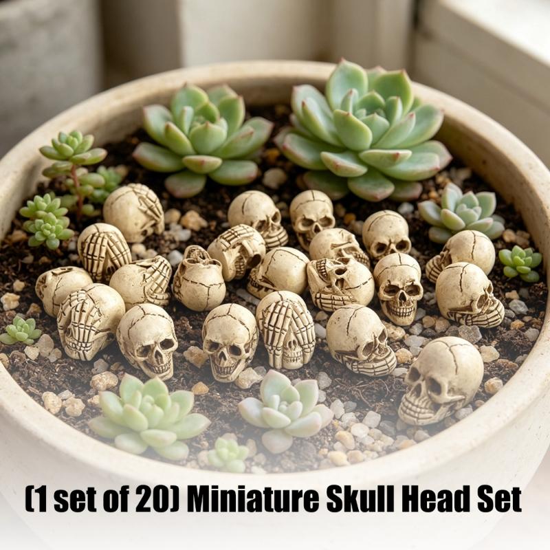 Halloween Mini Resin Skull Set 20 Piece for Terrarium Plant Pot Display and Table Scene Styling for Indoor Use