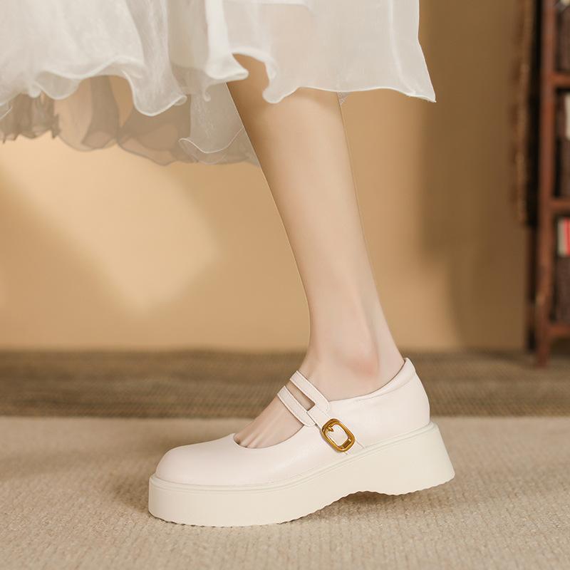 Muffin Mary Jane Platform Single Shoes Women's Shallow Mouth College Small Leather Shoes