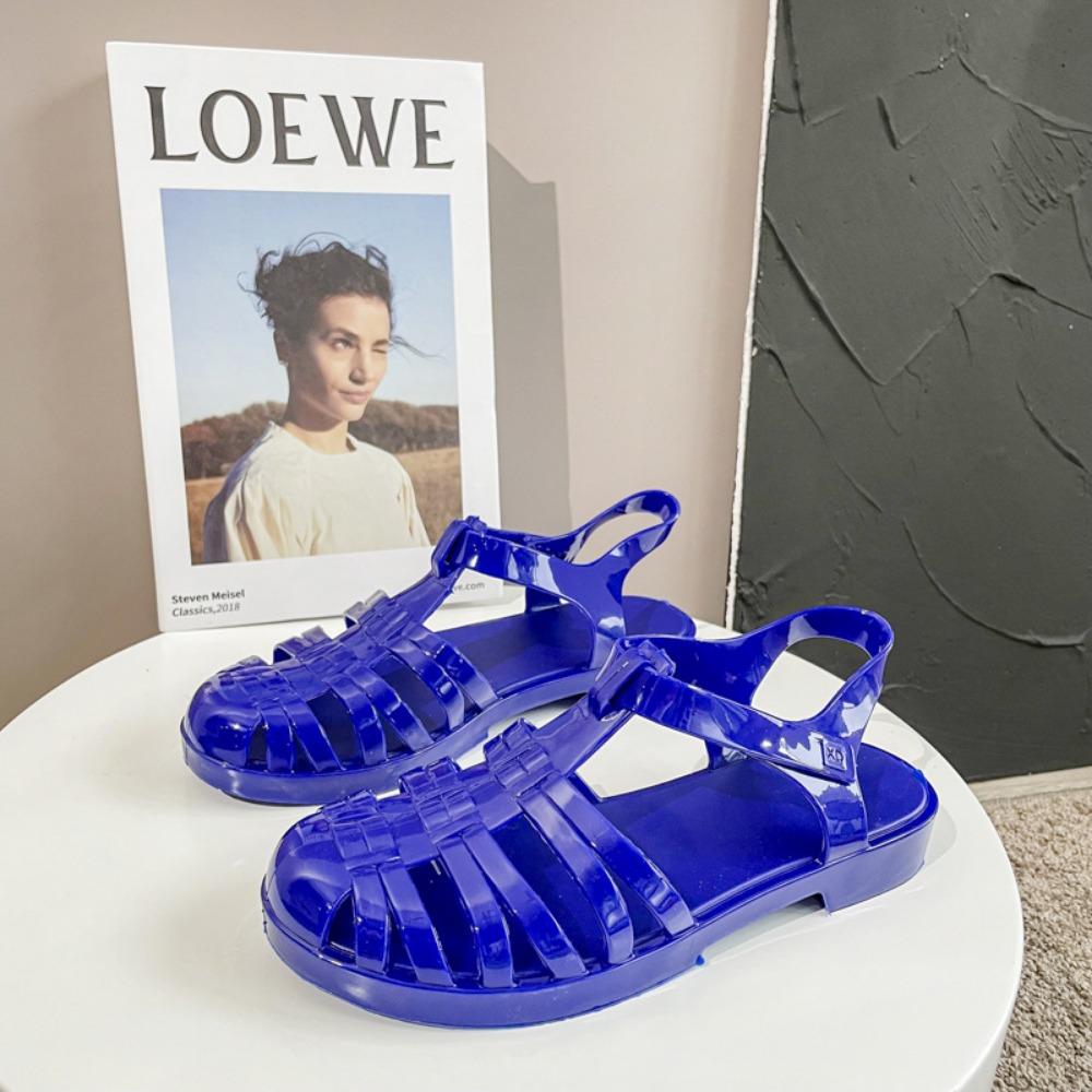 Sandali Trasparenti Estivi Baotou Romani Sandali da Donna Retrò Fondo Basso Cristallo Scarpe da Spiaggia Tacco Basso Plastica Scarpe Jelly