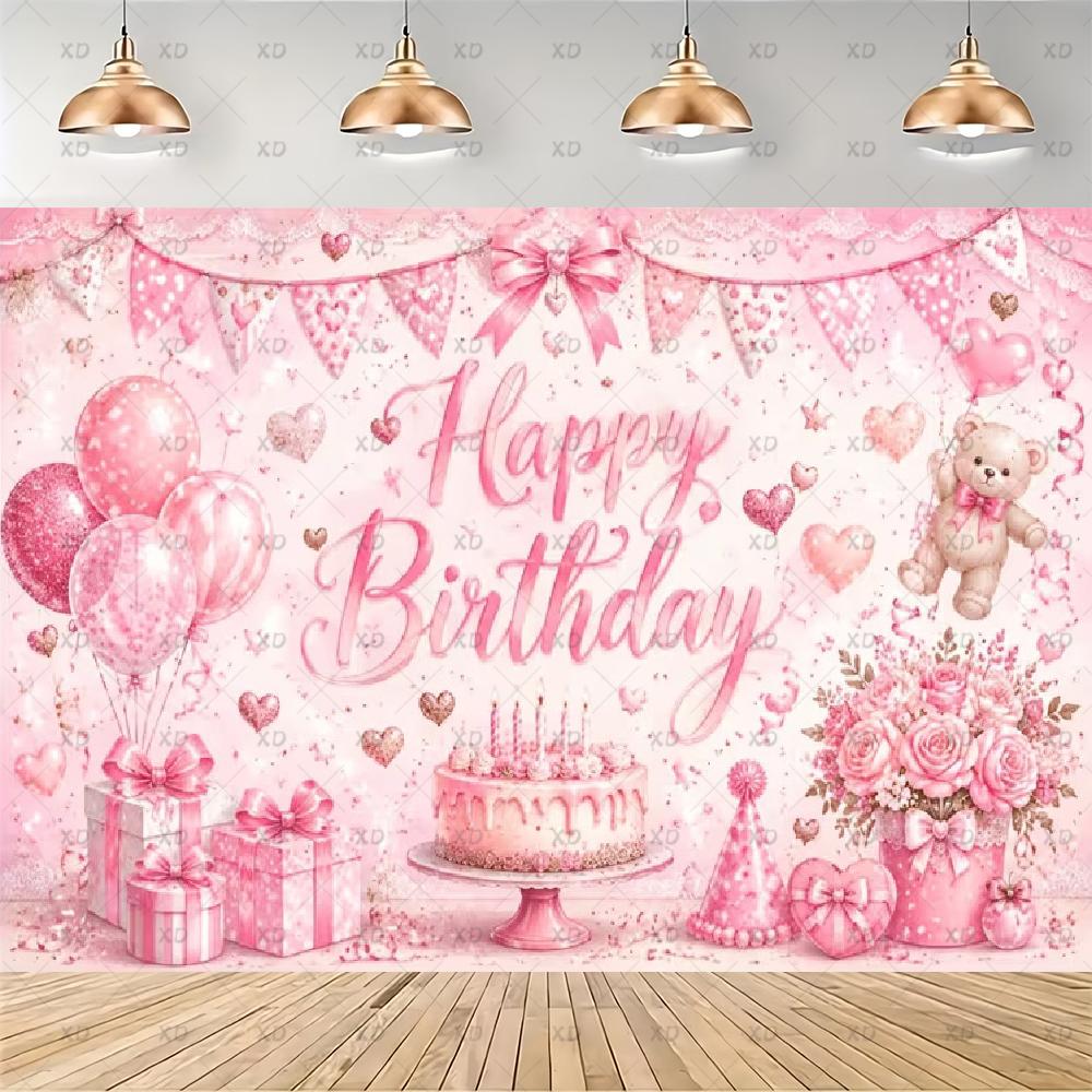 Pink Teddy Bear Photography Backdrop Sweet Dreamy Birthday Party Decoration Background Baby Shower Photo Booth Banner Supplies