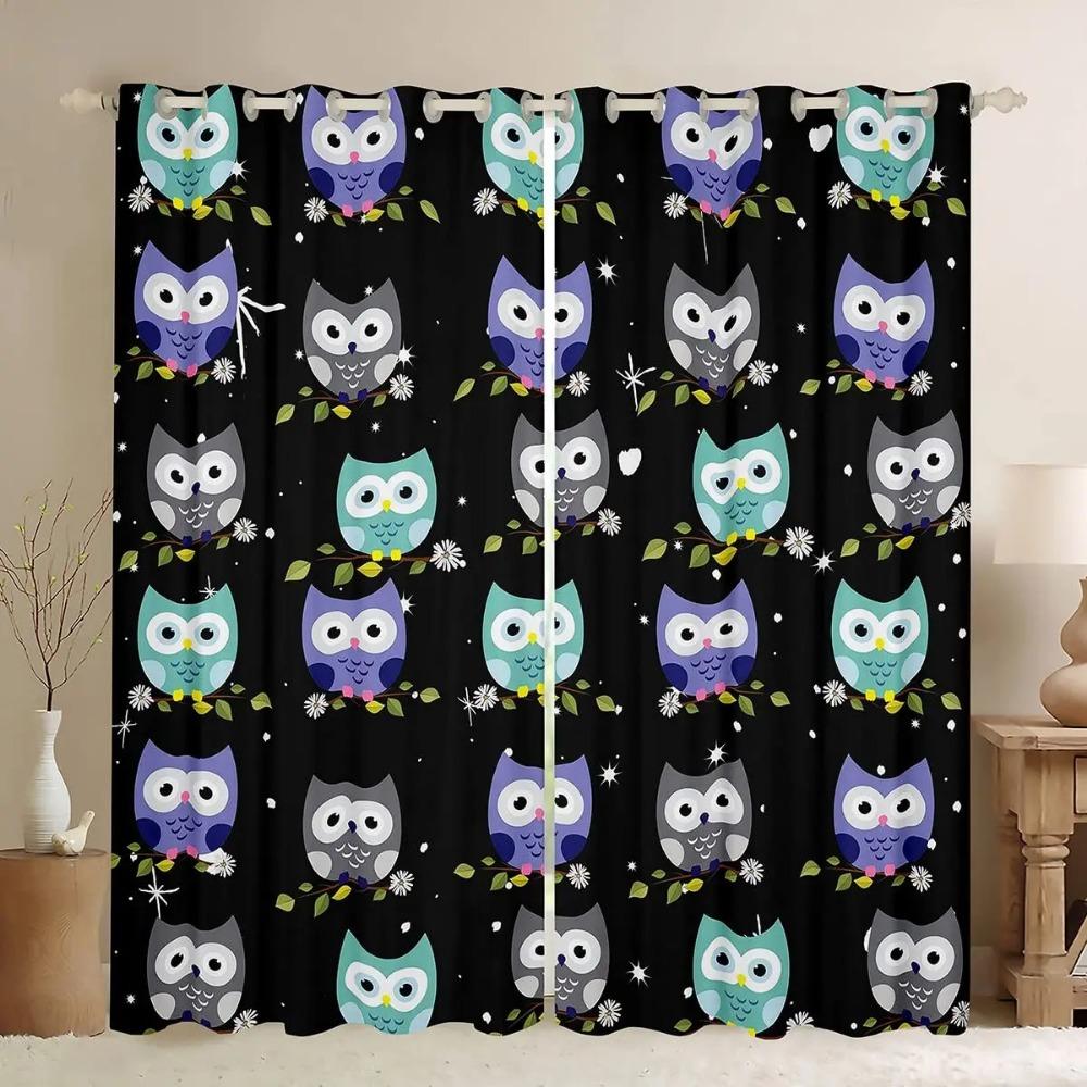 Owl Window Curtains for Bedroom Living Room Cute Owls Curtain Kids Boys Girls Window Drapes Decor Window Treatments 2 Panels