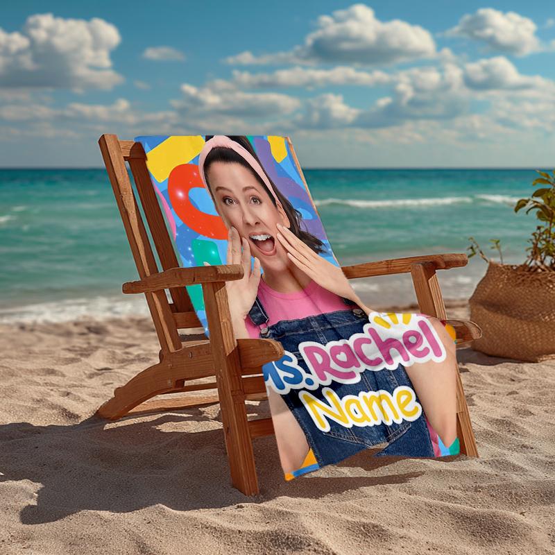 Custom Name Ultra-Soft Beach Towel with Ms. Rachel Theme,Ideal for Pool - Camping, Diving - Perfect Travel Essential, Vibrant Beach Towel.