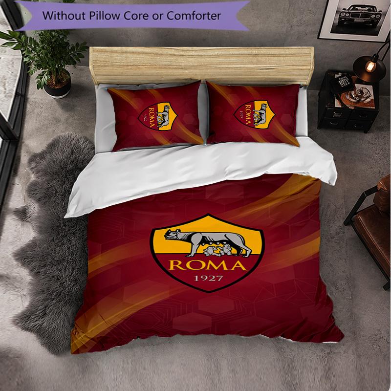 Biancheria da Letto a Tema AS Roma Set 3 Pezzi Copripiumino Biancheria da Letto Decorativa per Stanza Adolescenti Decorazione Casa