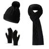 Women Winter Warm 3 Piece Set Twist Knit Beanie Scarf Gloves Solid Color Ski Christmas Gift