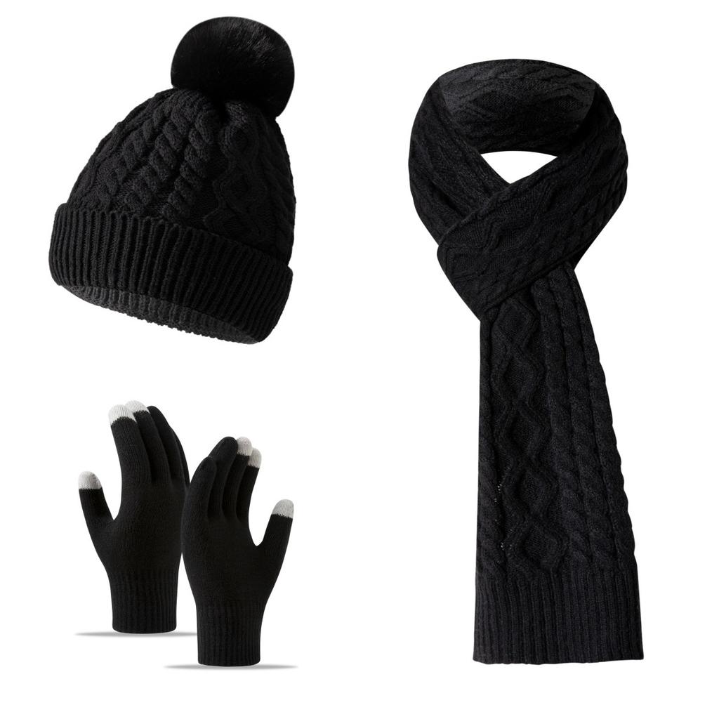 Women Winter Warm 3 Piece Set Twist Knit Beanie Scarf Gloves Solid Color Ski Christmas Gift