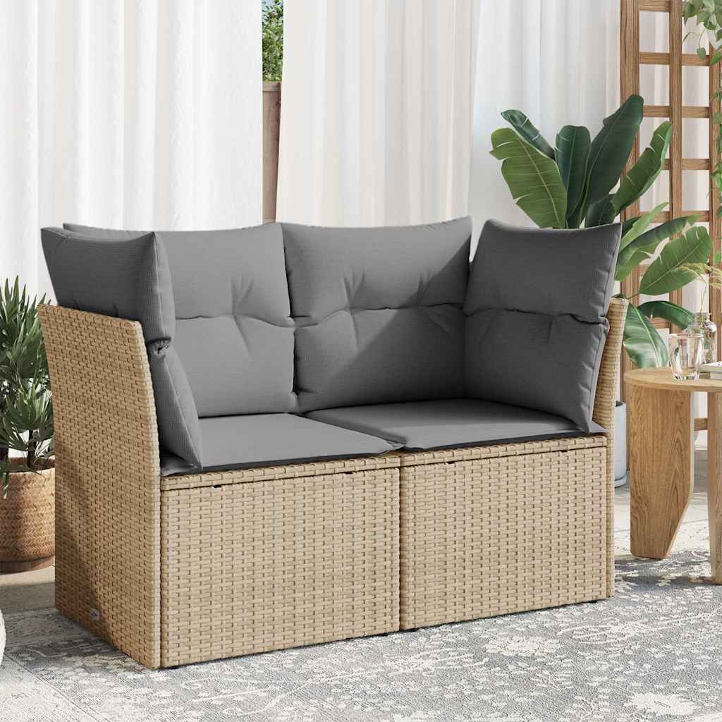 Vidaxl Garden Sofa With Cushions, 2-Seater, Beige, Poly Rattan